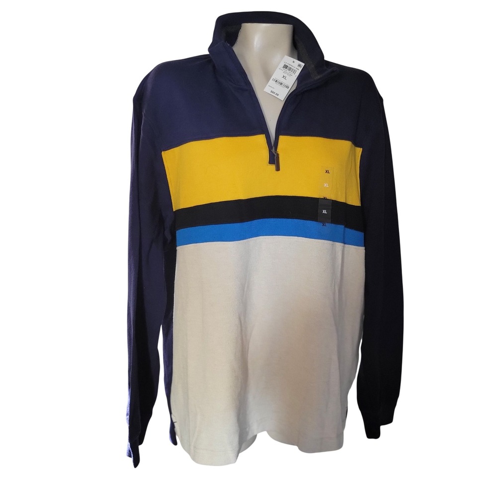 Club Room NEW Mens LS French Rib Quarter Zip Pullover Sweatshirt Blue XL Outdoor